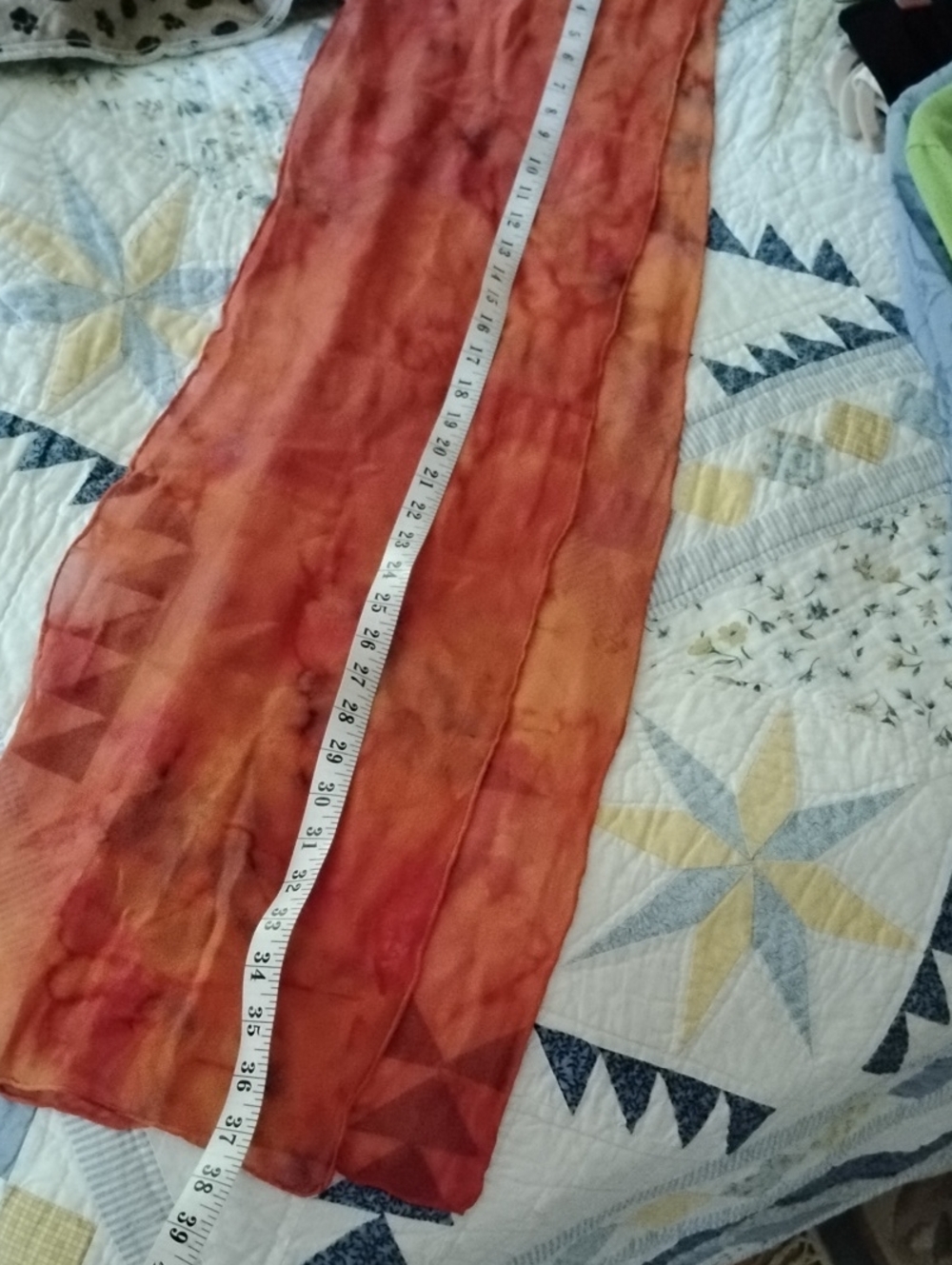 Artisan Crafted Sheer, Silk  Orange-Red Tie-Dye Scarf - Picture 7 of 7